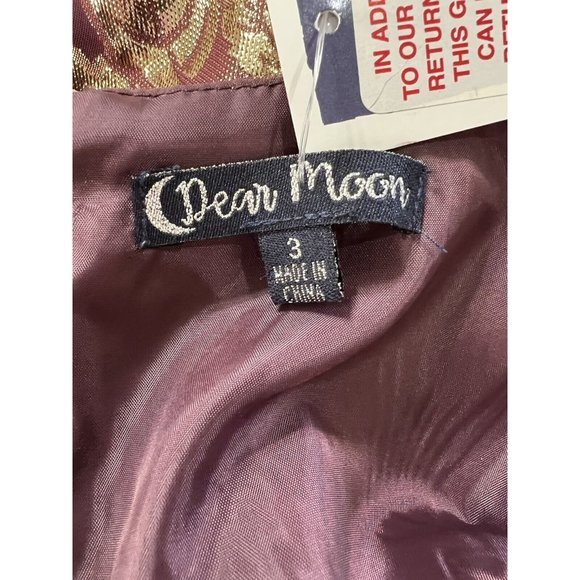 Dear Moon Formal Dress Sz 3 Burgundy Metallic Gold Floral Print Maxi V-Neck - Picture 10 of 10